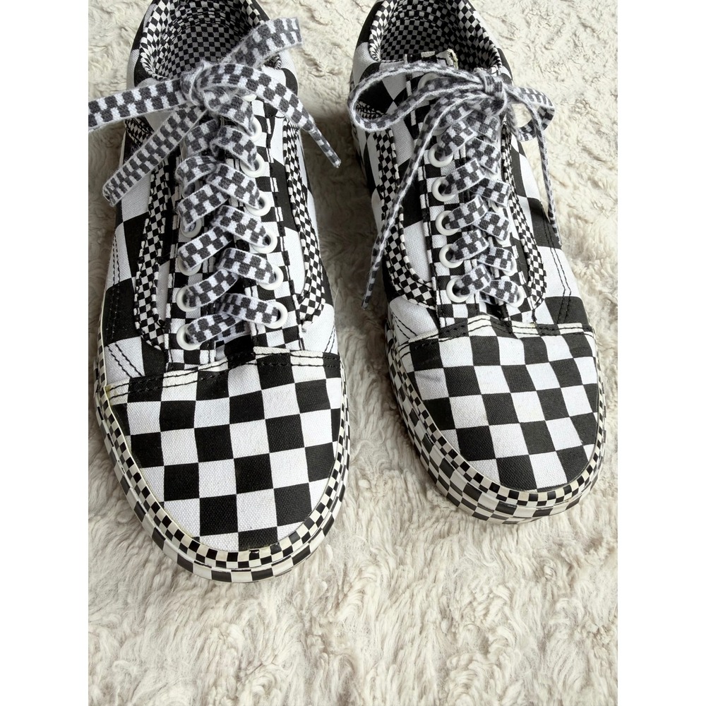 Vans Old Skool All Over Checkerboard Platform Sneakers Black True White 8 - Picture 3 of 11